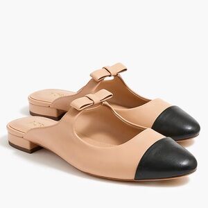 NWOT Tan and Black Cap Toe Mules with Bow